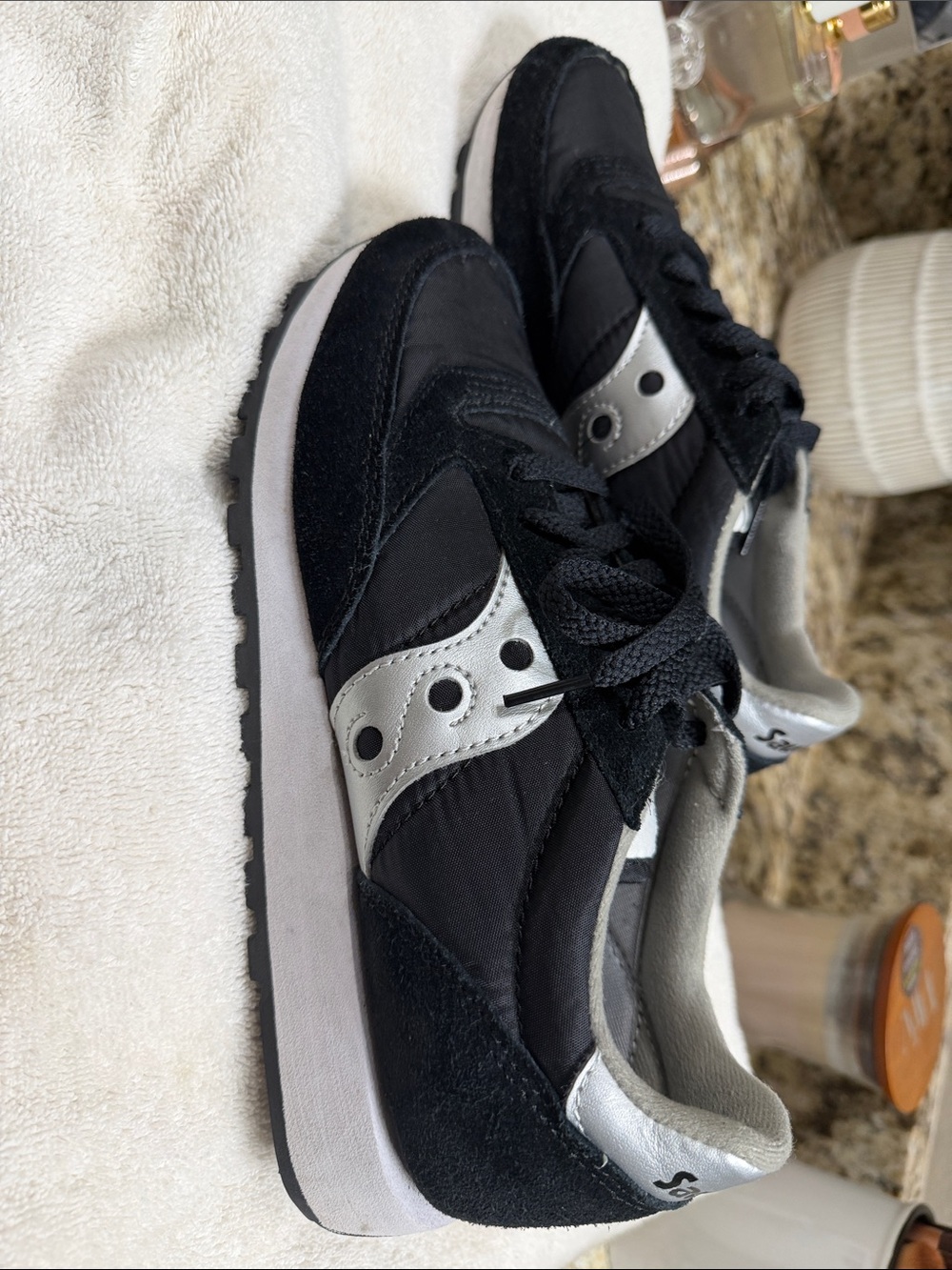 Saucony Black and Silver Retro Runner Sneakers